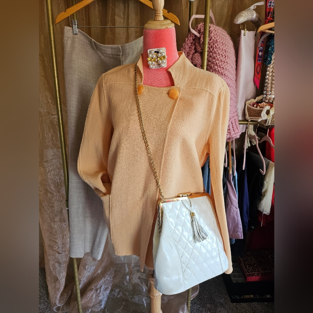 Vtg Peach St. Johns Jacket Blazer Handbag DKNY Trouswers Earrings Complete Set